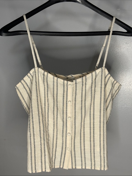 Tops - Striped Cream Button-Front Spaghetti Strap Top